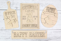 DIY Easter Bunny Handmade Wood Wagon Decor Set - Sew Lucky Embroidery