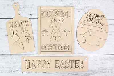 DIY Easter Bunny Handmade Wood Wagon Decor Set