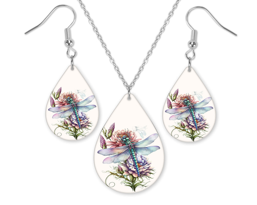 Boho Dragonfly Earrings and Necklace Set - Sew Lucky Embroidery
