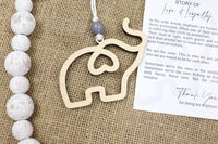 Handmade Maple Wood Elephant Christmas Ornament with Story Card - Sew Lucky Embroidery