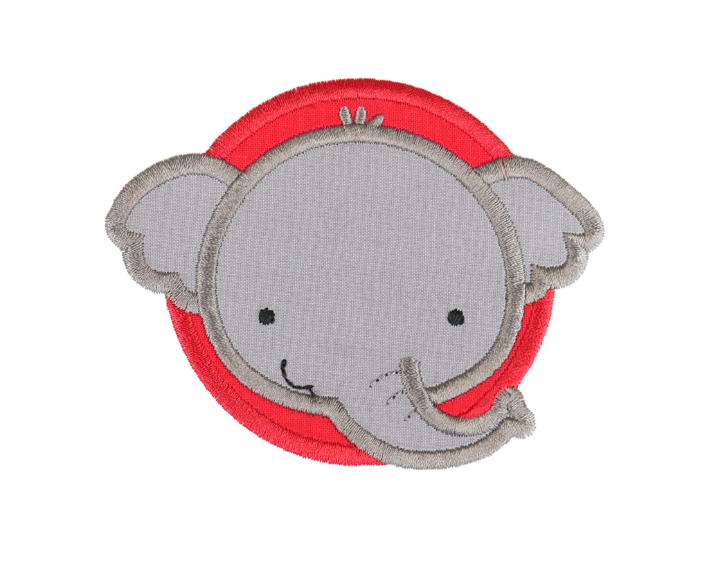 Boy Elephant Red Circle Sew on or Iron on Patch - Sew Lucky Embroidery
