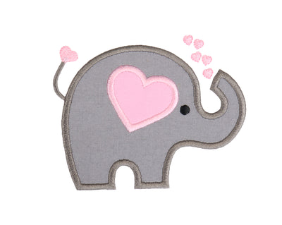 Elephant Blowing Hearts Sew or Iron on Embroidered Patch