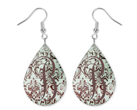 Fade Damask Personalized Teardrop Earrings