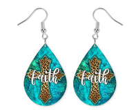 Faith Leopard Cross Tear Drop Earrings - Sew Lucky Embroidery