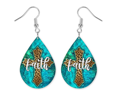 Faith Leopard Cross Tear Drop Earrings