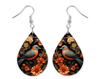 Fall Floral Bird Earrings and Necklace Set - Sew Lucky Embroidery