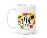 Fall Wreath 15 oz Monogrammed Coffee Mug