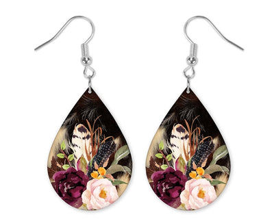 Feathers and Flowers Teardrop Earrings