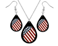 Flag Circle Teardrop Earrings and Necklace Set - Sew Lucky Embroidery