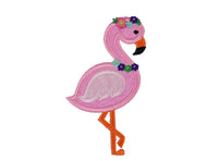 Pink Flamingo with Flowers Sew or Iron on Patch - Sew Lucky Embroidery