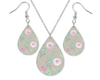 Floral Teardrop Earrings and Necklace Set - Sew Lucky Embroidery