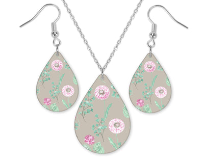 Floral Teardrop Earrings and Necklace Set