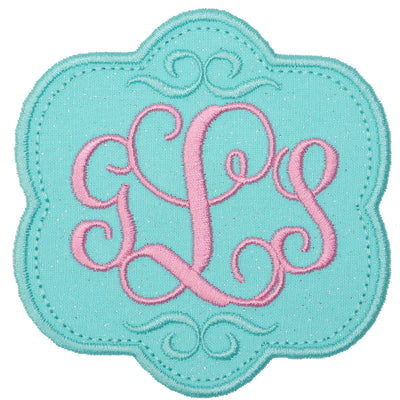Fancy Monogram Embroidery Patch Scroll Frame Applique for Baby Girl Clothes, Backpacks, Quilts, or Personalized Gift Projects