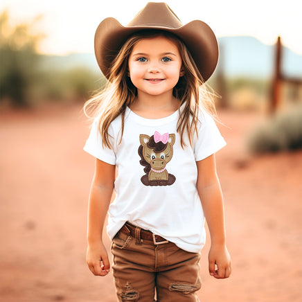 Cute Horse Girl Patch with Bow Embroidered Pony Patch for Girls Backpacks, Jackets, Farm Outfits, or Nursery Decor Iron-On or Sew-On - Sew Lucky Embroidery