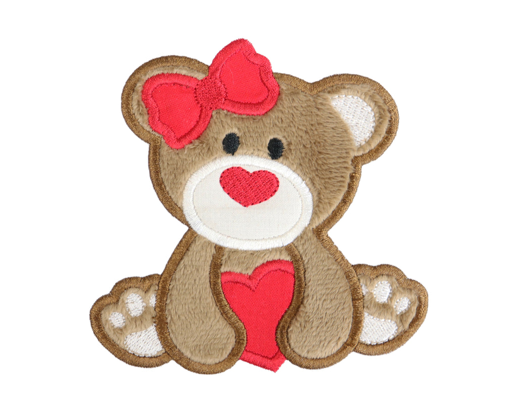 Girl Bear with Heart Patch - Sew Lucky Embroidery