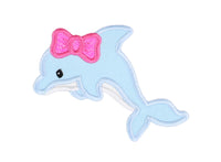 Girl Dolphin with Pink Glitter Bow Iron or Sew on Patch - Sew Lucky Embroidery