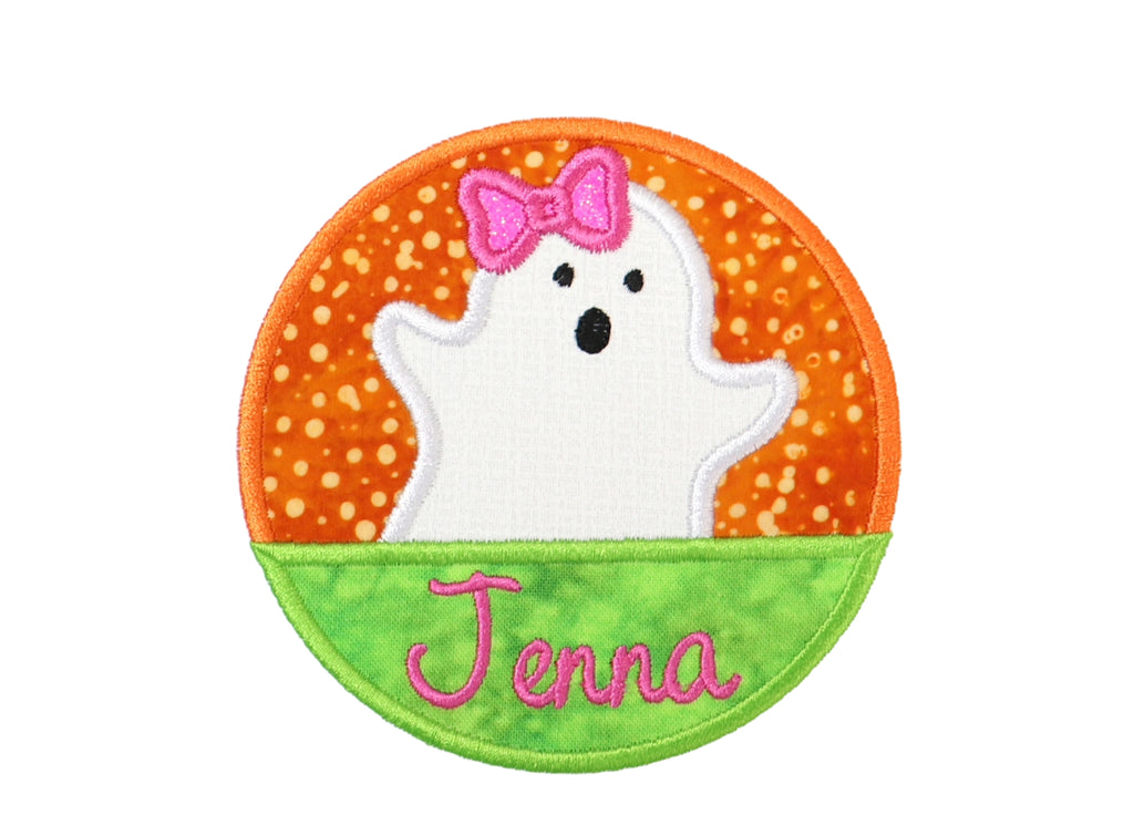 Girl Ghost Circle Personalized Sew or Iron on Patch - Sew Lucky Embroidery
