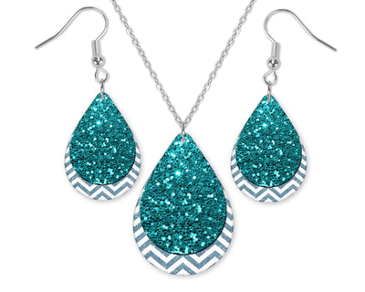 Glitter and Chevron Teardrop Earrings and Necklace Set