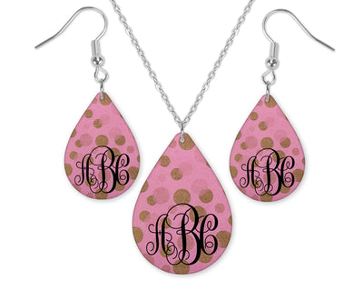 Glitter Dots Monogrammed Teardrop Earrings and Necklace Set