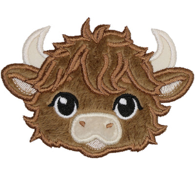 Highland Cow Boy Embroidery Patch Furry Farm Animal Applique for Baby Clothes, Toddler Jackets, Quilts, Backpacks, or Gift Projects