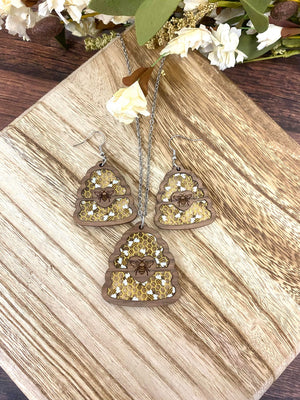 Honey Bee Wood and Acrylic handmade earrings or necklace set