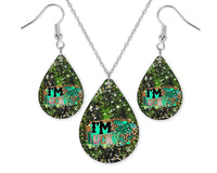 I'm Lucky Teardrop Earrings and Necklace Set - Sew Lucky Embroidery