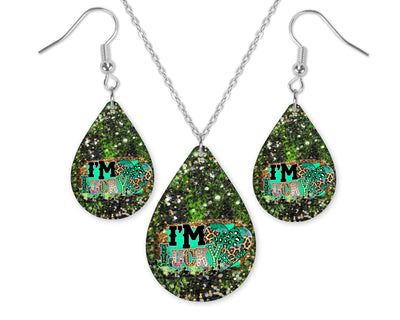 I'm Lucky Teardrop Earrings and Necklace Set