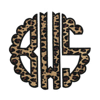 Leopard Monogram Patch, Custom Letters, Iron On or Sew On Applique, Scallop Design, Personalized