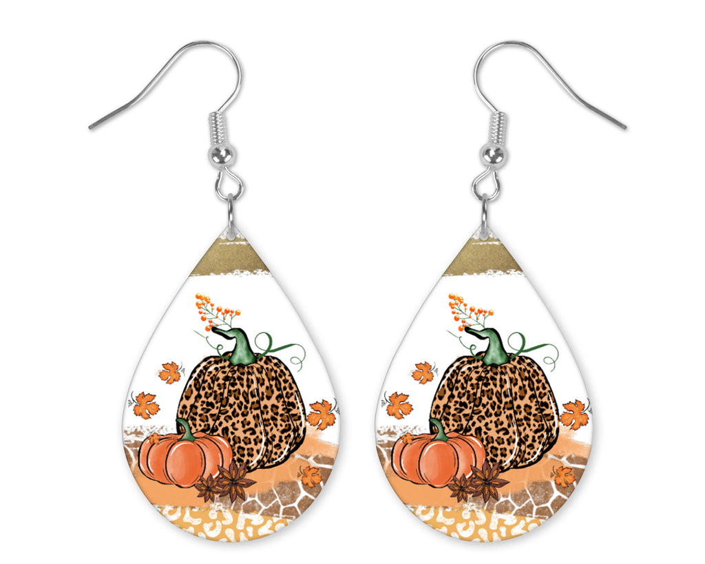 Leopard Pumpkin Teardrop Earrings - Sew Lucky Embroidery