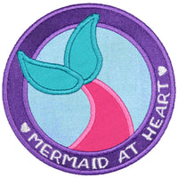 Mermaid at Heart Patch Embroidered Iron On or Sew On Patch for Girls Backpacks, Clothes, or Gifts, Fun Ocean or Summer Theme Patch - Sew Lucky Embroidery