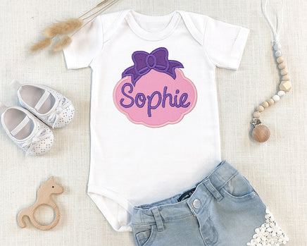 Personalized Bow Frame Name Patch – Custom Embroidered Patch for Girls Backpacks, Jackets, or Clothes – Iron-On or Sew-On - Sew Lucky Embroidery