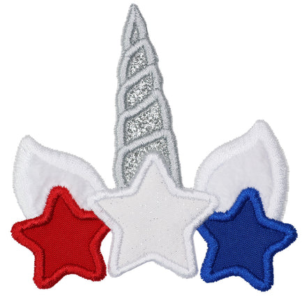 Patriotic Unicorn Patch with Stars and Horn Custom Embroidered Iron On or Sew On Patch for Backpacks, Clothes or Holiday Accessories - Sew Lucky Embroidery