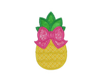 Pineapple with Pink Bow Sew or Iron on Patch - Sew Lucky Embroidery