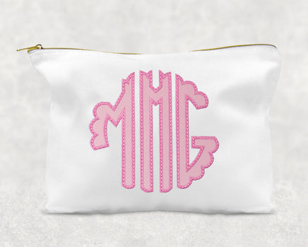 Pink Scallop Monogram Sew or Iron on Embroidered Patch - Sew Lucky Embroidery