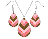 Pink Arrows and Gold Glitter Teardrop Earrings and Necklace Set - Sew Lucky Embroidery