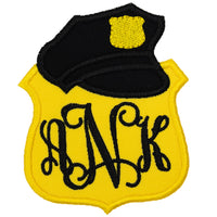 Police Badge Monogram Patch Personalized Patch with Officer Hat Design Iron On or Sew On for Dress Up, Costumes, DIY Costume or Gear Bags - Sew Lucky Embroidery