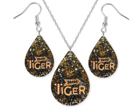 Pride Tiger Teardrop Earrings and Necklace Set - Sew Lucky Embroidery