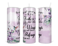 Psalm 91:4 20 oz insulated tumbler with lid and straw - Sew Lucky Embroidery