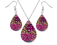 Purple Cheetah Mix Teardrop Earrings and Necklace Set - Sew Lucky Embroidery