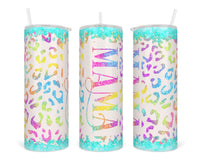 Rainbow Leopard Mama 20 oz insulated tumbler with lid and straw - Sew Lucky Embroidery