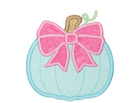 Sea Crest Pumpkin with Pink Bow Fall Patch  - Sew Lucky Embroidery