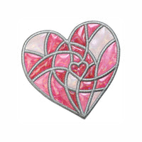 Heart-shaped stained glass design with pink and mother of pearl colors 