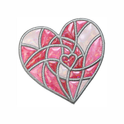 Heart-shaped stained glass design with pink and mother of pearl colors 