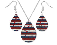 Stars and Stripes Teardrop Earrings and Necklace Set - Sew Lucky Embroidery