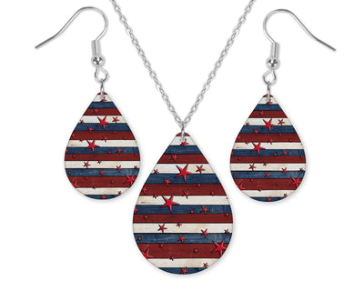 Stars and Stripes Teardrop Earrings and Necklace Set