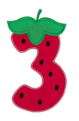 Strawberry Birthday Number Patch - Sew Lucky Embroidery