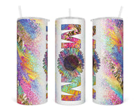 Tie Dye Mom Sunflower 20 oz insulated tumbler with lid and straw - Sew Lucky Embroidery