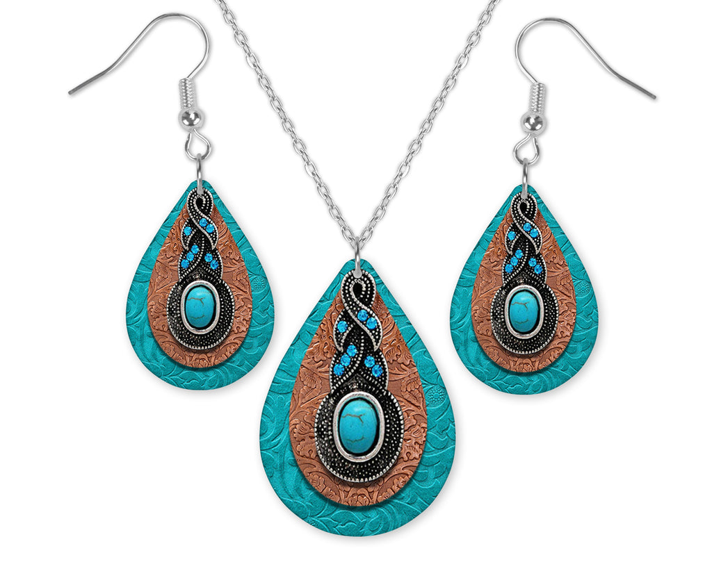 Turquoise Braid Teardrop Earrings and Necklace Set - Sew Lucky Embroidery