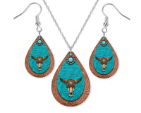 Turquoise Skull Teardrop Earrings and Necklace Set - Sew Lucky Embroidery