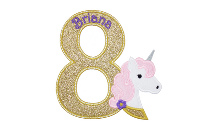 Unicorn Birthday Number Personalized Sew or Iron on Embroidered Patch